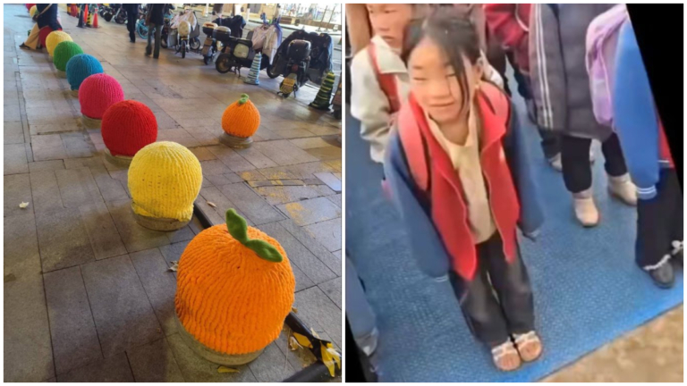 路有凍死骨 杭州街頭石墩子卻穿上毛衣（視頻）