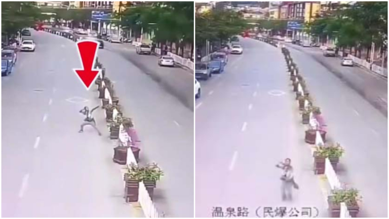反了？大陸男子用彈弓沿街打攝像頭（視頻）