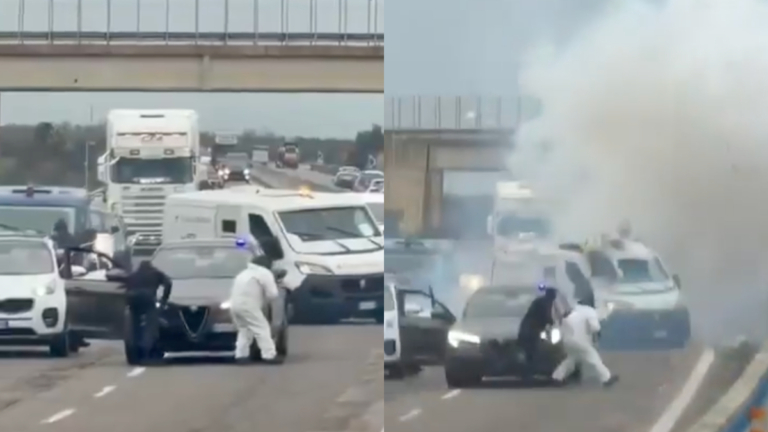 意大利運鈔車遭搶劫 劫匪用炸藥炸開運鈔車（視頻）