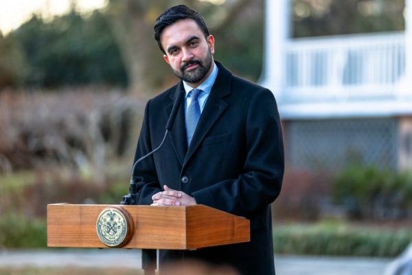 NEW YORK, NEW YORK - JANUARY 12: Mayor Zohran Mamdani speaks at a press conference during moving day at Gracie Mansion on January 12, 2026 in New York City. Mayor Mamdani and his wife Rama Duwaji have moved from their one-bedroom Queens apartment to Gracie Mansion on the Upper East Side of Manhattan. Gracie Mansion has housed most of New York City's mayors for decades. 