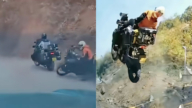 中国女过年上演“飞驰人生” 骑摩托凌空飞下山(视频)