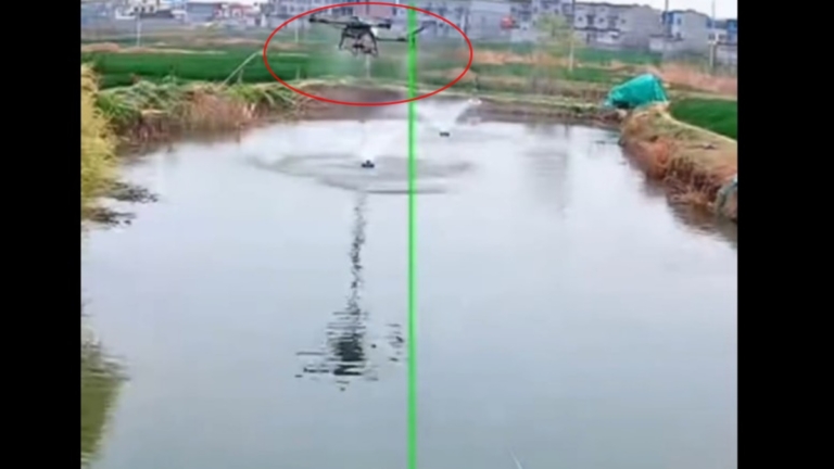 中共無人機「空投」農藥 魚塘大量魚死亡（視頻）