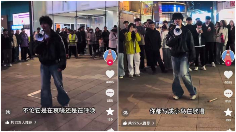 勇者！ 瀋陽鬧市男子持喇叭讀詩暗諷中共（視頻）