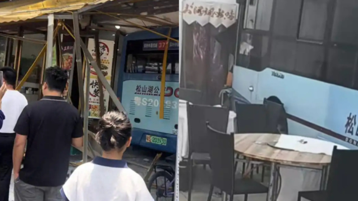 公交車撞進路邊餐館 店主哀嘆：撞稀巴爛了