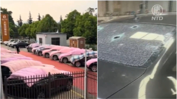 強冰雹襲擊昆明損失慘重 車子蓋棉被防災