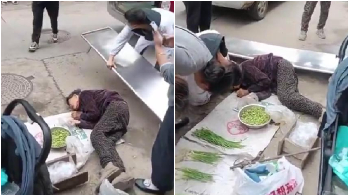 慘！湖北老人擺地攤賣菜時猝死（視頻）