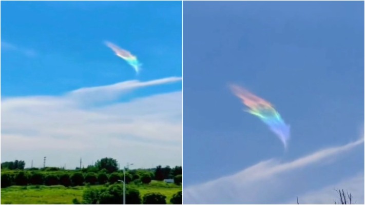 鳳凰落羽？江蘇多地天空現羽毛狀「七彩雲」（視頻）
