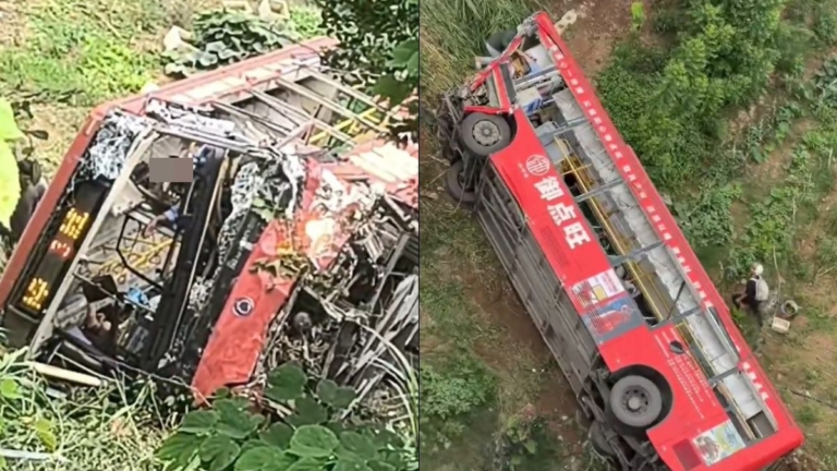 廣西公交車墜橋 車頭全毀 現場畫面曝光（視頻）