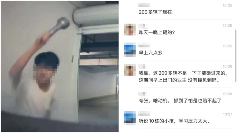 傳因學習壓力大 陸中學生連砸200多輛車(視頻)