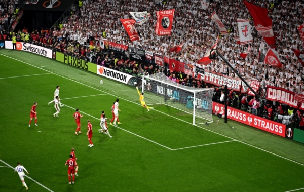 ISTANBUL, TURKEY - MAY 20: Noah Atubolu of Sport-Club Freiburg fails to save Aston Villa's second goal, scored by Emi Buendia of Aston Villa during the UEFA Europa League Final 2026 match between SC Freiburg and Aston Villa FC at Besiktas Park on May 20, 2026 in Istanbul, Turkey.