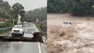湖北大悟縣大暴雨 橋梁垮塌轎車墜河沖走