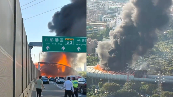 深圳貨車自燃燒出一片火龍 現場火光衝天（視頻）