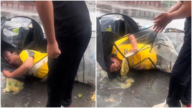 陸外賣員半路發病昏倒路邊 手裡仍緊抓著外賣（視頻）