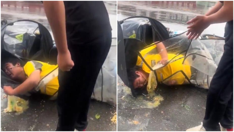 陸外賣員半路發病昏倒路邊 手裡仍緊抓著外賣（視頻）