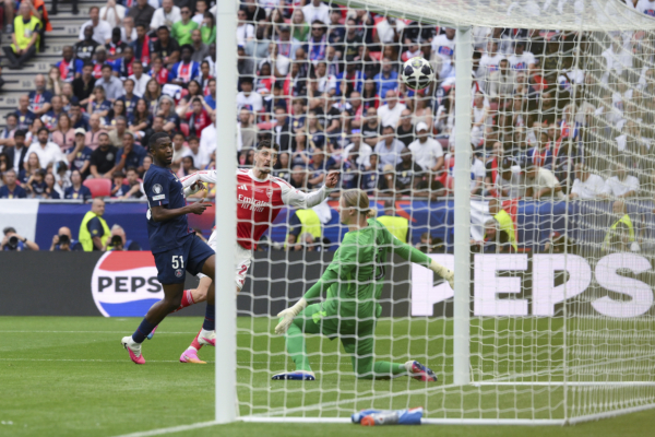 BUDAPEST, HUNGARY - MAY 30: Kai Havertz of Arsenal scores his team's first goal during the UEFA Champions League Final 2026 match between Paris Saint-Germain and Arsenal FC at Puskas Arena on May 30, 2026 in Budapest, Hungary.