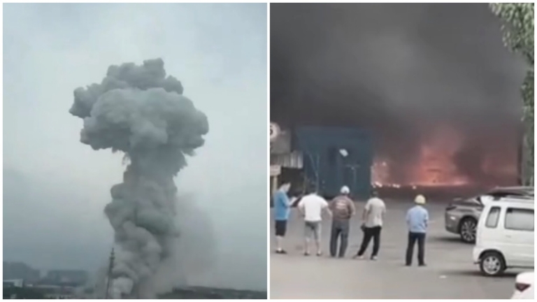 蘇州回收倉庫爆炸 火光衝天現蘑菇雲