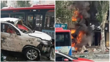 辽宁本溪一商铺爆炸 瞬间冒出火焰浓烟
