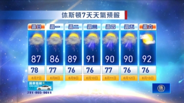 【休斯頓天氣預報】（6月7日至6月13日）