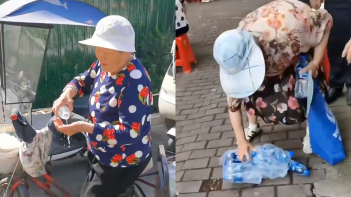 中國老人將瓶裝水倒掉賣空瓶 引發譴責（視頻）