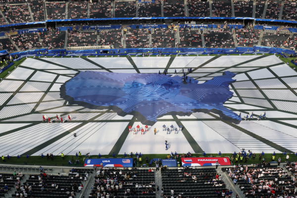LOS ANGELES, CALIFORNIA - JUNE 12: Performers dance during the Opening Ceremony before the FIFA World Cup 2026 Group D match between USA and Paraguay at Los Angeles Stadium on June 12, 2026 in Los Angeles, California.