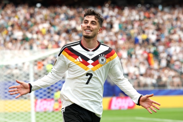HOUSTON, TEXAS - JUNE 14: Kai Havertz #7 of Germany celebrates scoring his team's seventh goal during the FIFA World Cup 2026 Group E match between Germany and Curacao at Houston Stadium on June 14, 2026 in Houston, Texas. 
