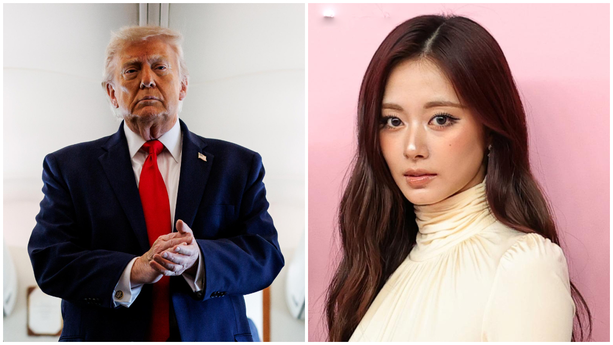 韓國女團TWICE成員周子瑜(右)和美國總統川普資料照( Samuel Corum, Dia Dipasupil/Getty Images/新唐人合成)