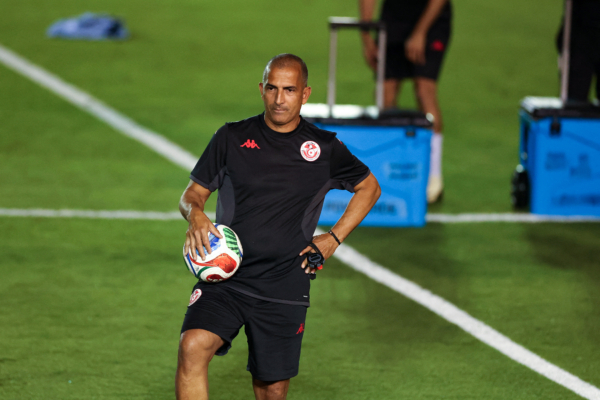 Tunisia's French head coach Sabri Lamouchi takes part in a training session at Rayados Training Centre in Santiago, Nuevo Leon state, Mexico on June 9, 2026, ahead of the 2026 World Cup football tournament.