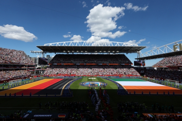 TORONTO, ONTARIO - JUNE 20: Players and match officials walk into the pitch before the FIFA World Cup 2026 Group E match between Germany and Cote D'Ivoire at Toronto Stadium on June 20, 2026 in Toronto, Ontario. 