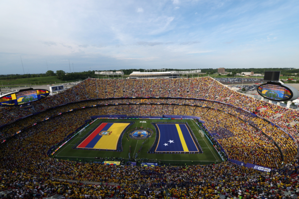 KANSAS CITY, MISSOURI - JUNE 20: Players line up before the FIFA World Cup 2026 Group E match between Ecuador and Curacao at Kansas City Stadium on June 20, 2026 in Kansas City, Missouri.