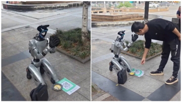 中國機器人街頭跪地乞討 網民：連這行都內卷