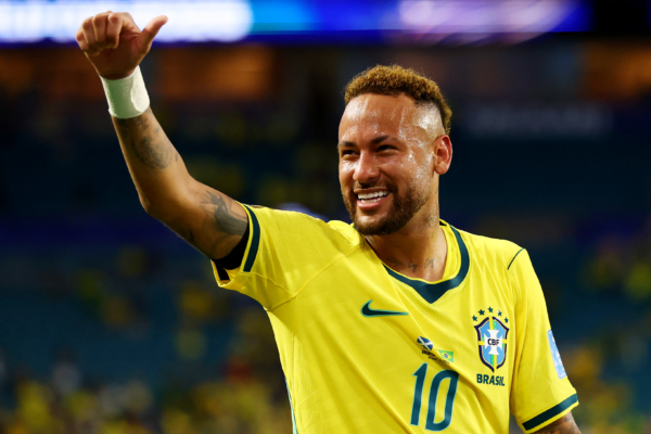 MIAMI GARDENS, FLORIDA - JUNE 24: Neymar Jr #10 of Brazil applauds fans after the 3-0 win during the FIFA World Cup 2026 Group C match between Scotland and Brazil at Miami Stadium on June 24, 2026 in Miami Gardens, Florida. 