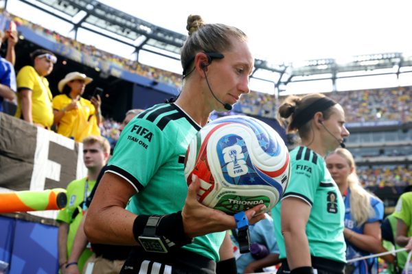 EAST RUTHERFORD, NEW JERSEY - JUNE 25: Referee Tori Penso walks out of the tunnel for the second half during the FIFA World Cup 2026 Group E match between Ecuador and Germany at New York New Jersey Stadium on June 25, 2026 in East Rutherford, New Jersey. 