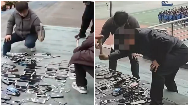 湖南一學校當眾砸毀百部學生手機 引爭議（視頻）