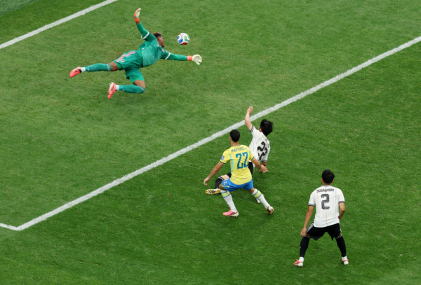 HOUSTON, TEXAS - JUNE 29: Gabriel Martinelli #22 of Brazil scores his team's second goal during the FIFA World Cup 2026 Round Of 32 match between Brazil and Japan at Houston Stadium on June 29, 2026 in Houston, Texas. 