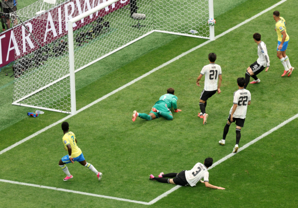 HOUSTON, TEXAS - JUNE 29: Vinicius Junior #7 of Brazil shoots and misses a chance against Zion Suzuki #1 of Japan during the FIFA World Cup 2026 Round Of 32 match between Brazil and Japan at Houston Stadium on June 29, 2026 in Houston, Texas. 