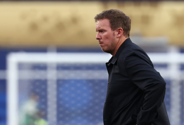 Germany's head coach Julian Nagelsmann reacts after losing the penalty shootout during the 2026 World Cup round of 32 football match between Germany and Paraguay at the Boston Stadium in Foxborough on June 29, 2026. 