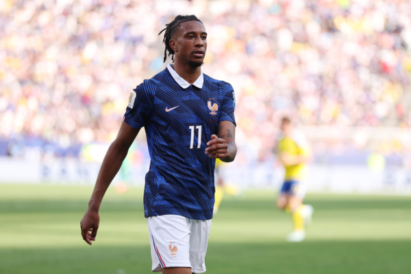 EAST RUTHERFORD, NEW JERSEY - JUNE 30: Michael Olise #11 of France looks on during the FIFA World Cup 2026 Round Of 32 match between France and Sweden at New York New Jersey Stadium on June 30, 2026 in East Rutherford, New Jersey.