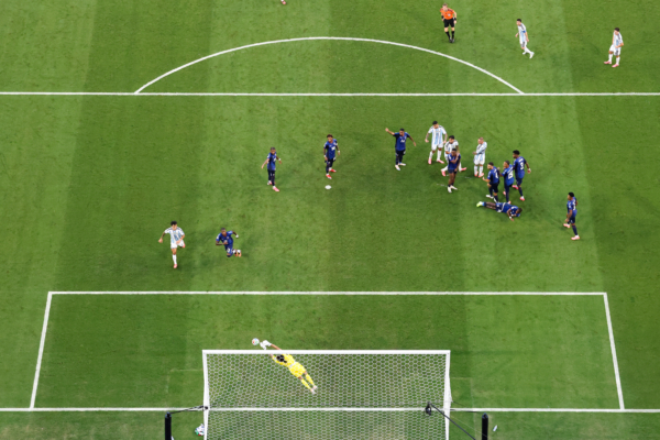 MIAMI GARDENS, FLORIDA - JULY 03: (EDITOR'S NOTE: Image was captured using a remote camera positioned above the field of play.) Vozinha #1 of Cabo Verde makes a save during the FIFA World Cup 2026 Round of 32 match between Argentina and Cabo Verde at Miami Stadium on July 03, 2026 in Miami Gardens, Florida.