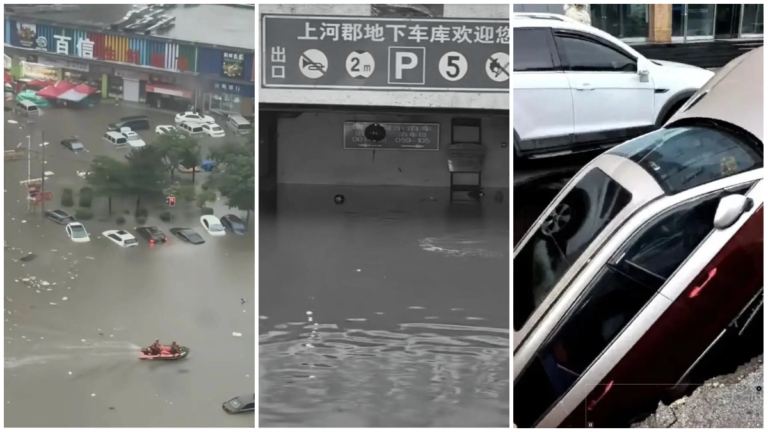 撫順特大暴雨3死 街頭大量泡水車 路面塌陷