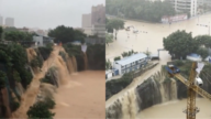 广西贵港洪水 工地成蓄水池
