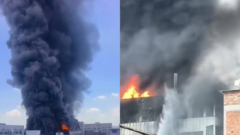 福建一鞋廠起火 現場黑煙滾滾 多人樓頂呼救（視頻）