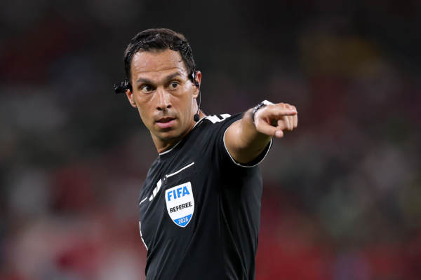 GUADALUPE, MEXICO - JUNE 24: Referee Facundo Tello gestures during the FIFA World Cup 2026 Group A match between South Africa and Korea Republic at Monterrey Stadium on June 24, 2026 in Guadalupe, Mexico.
