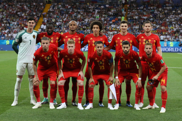 ROSTOV-ON-DON, RUSSIA - JULY 02: Belgium team pose for a team photo prior to the 2018 FIFA World Cup Russia Round of 16 match between Belgium and Japan at Rostov Arena on July 2, 2018 in Rostov-on-Don, Russia.