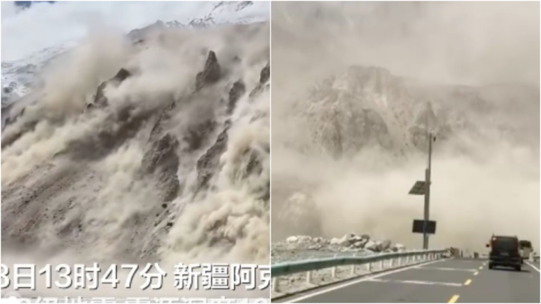 新疆阿克陶4.3級地震 山體冒出大量煙塵