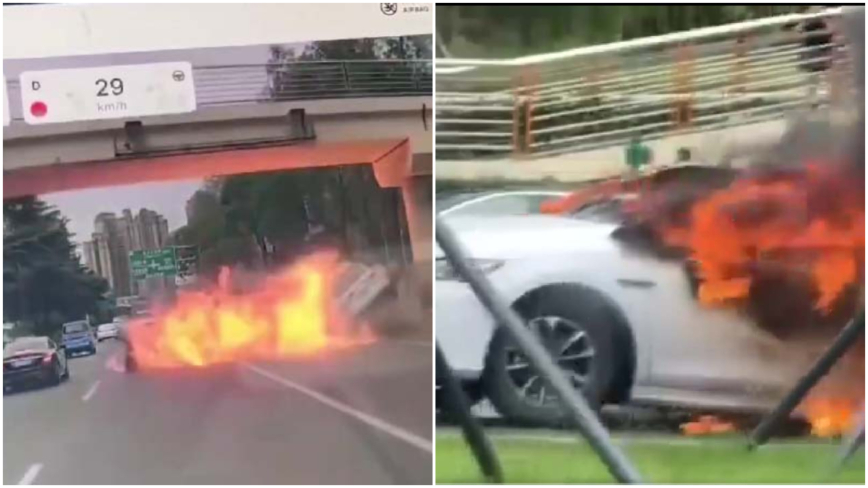 成都3輛新能源車連環撞 1輛瞬間爆燃(視頻)