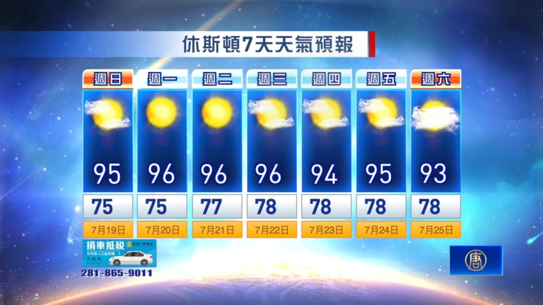 休斯頓天氣預報（7月19日至25日）
