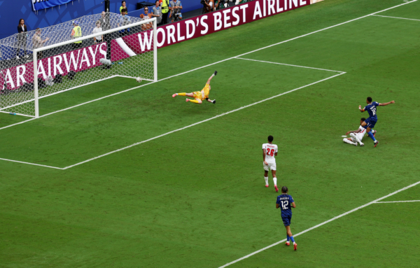MIAMI GARDENS, FLORIDA - JULY 18: Kylian Mbappe #10 of France scores his team’s third goal during the FIFA World Cup 2026 Bronze Final between France and England at Miami Stadium on July 18, 2026 in Miami Gardens, Florida. Mbappe becomes the World Cup all time top scorer with 22 goals.