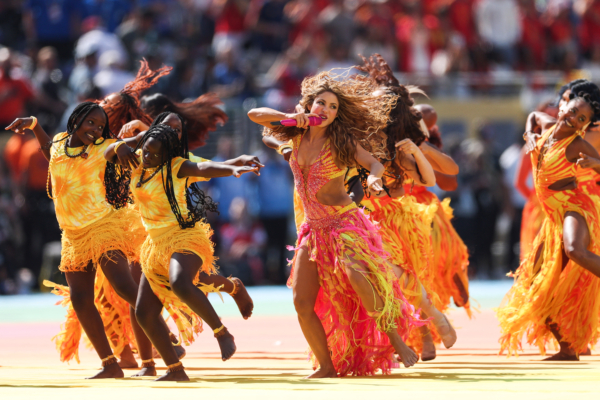 Colombian singer Shakira performs during the halftime show of the 2026 World Cup football tournament final match between Spain and Argentina at the New York/New Jersey Stadium in East Rutherford on July 19, 2026.