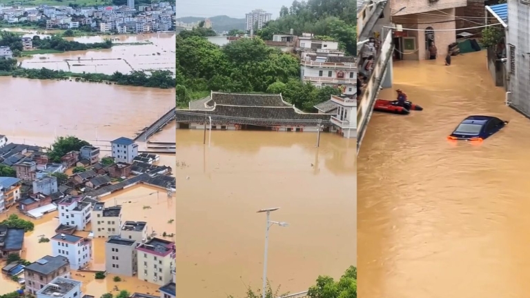 颱風過後 廣東多地水庫洩洪 一片汪洋
