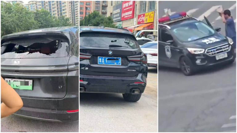鄭州男子見車就砸 特警車照砸不誤（視頻）